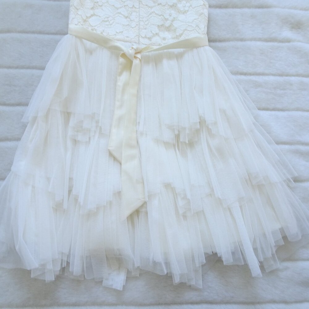 Couture Princess Dress Layered Tulle Lined Child Beige 8 - Picture 6 of 11